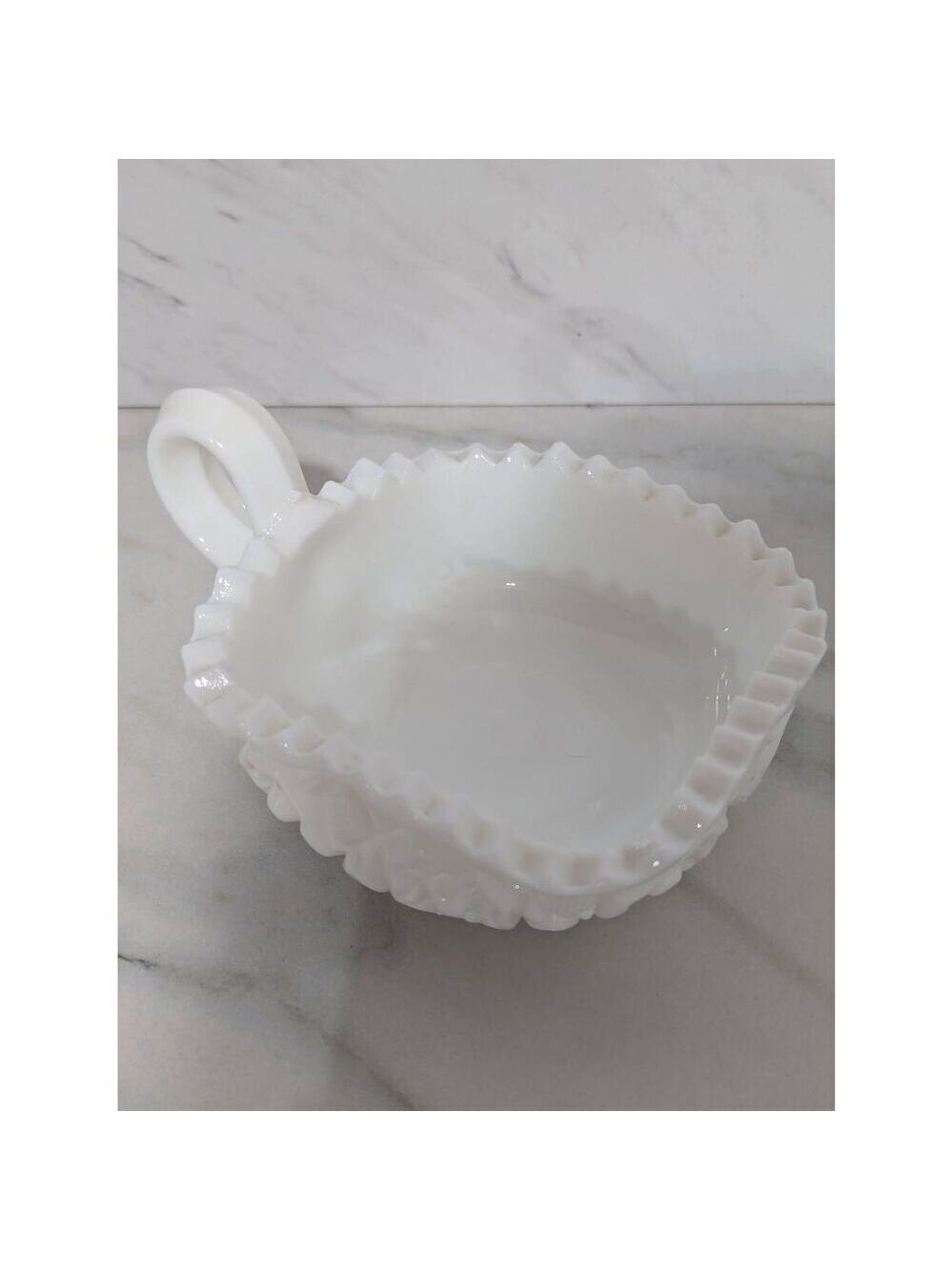 Fostoria Winburn White Milk Glass Square Nappy Deep Star Design Sawtooth Edge - Picture 8 of 8